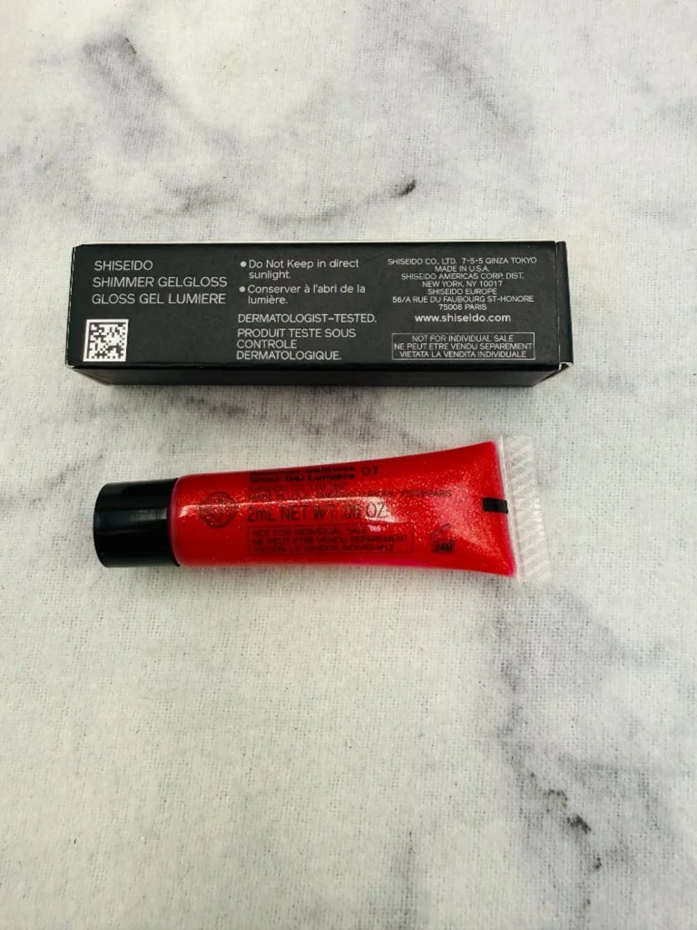 Shiseido Beauty Gift Set-Shimmer Gel Gloss 07 Shin-Ku Red,Travel-2pc-BOXED-NEW